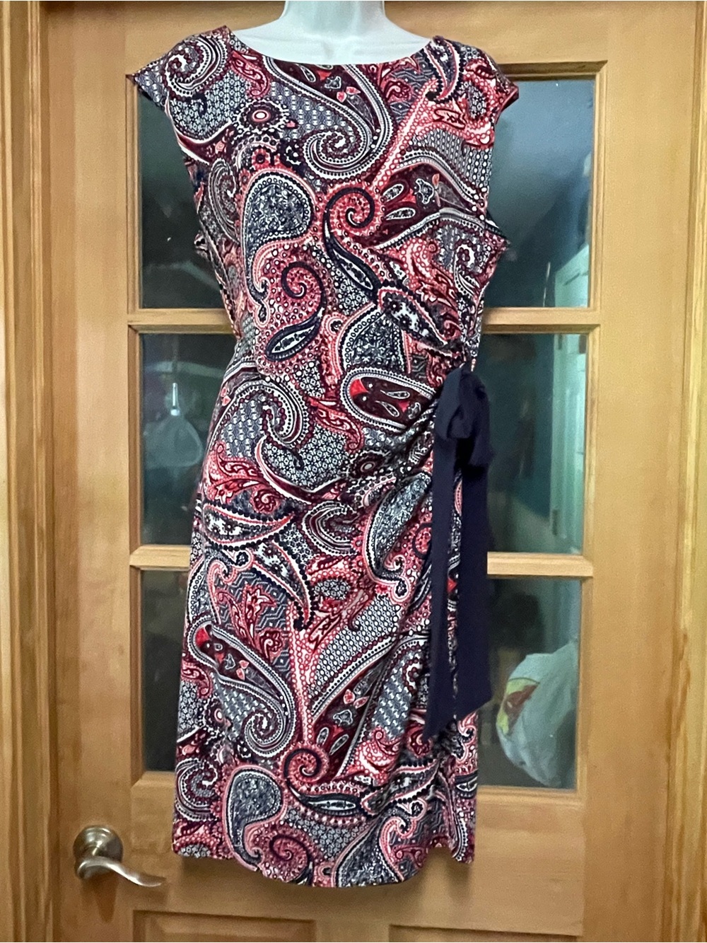 R&K Paisley Midi Wrap Dress in Red and Navy